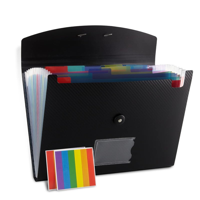 Nicfaec Expanding File Folder, 13 Pockets, Black, Polypropylene - Image 1